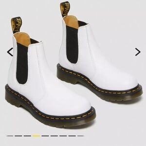 Doc Martens white yellow stitch smooth leather Chelsea boots in white